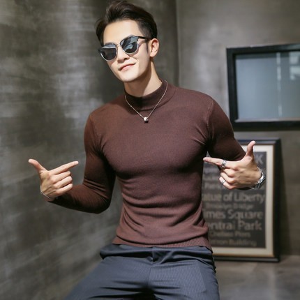 Autumn New Men's Sweaters Pullover Male Solid Color Slim Fit Turtleneck Sweater Tops Knitted Pullovers S-2Xl B4