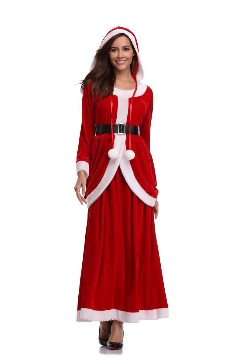 2018 Winter Dresses Christmas Party Cosplay Red Jewel Neck Long Sleeves Ankle Length Costume With Belt In Stock
