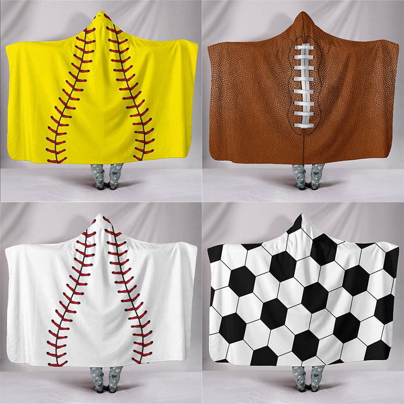 200*150cm Baseball basketball Football Sherpa Bath Towels Softball Blanket Sports Theme Hooded Cape Soccer Bathing Towel Swadding C4839 от DHgate WW