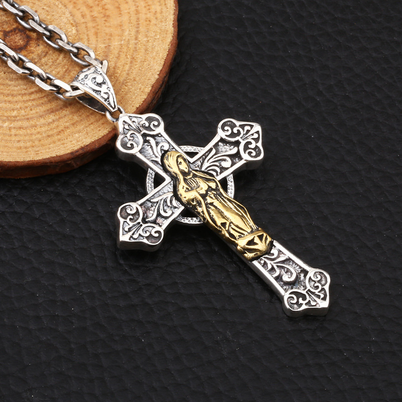 Brand new 925 sterling silver vintage jewelry antique silver hand-made designer Christian Crosses necklace pendants Mother of god Mary