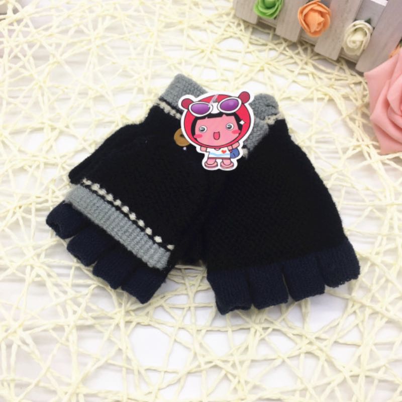 Kids Knitted Fingerless Gloves Colors Match Half Fingers For Boys And Girls With Cover Up Wholesale