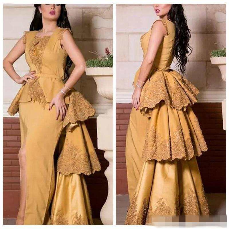 2019 Gold Lace Square Neck A-Line Evening Dresses Pleats Appliques Short Sleeves Formal Dresses Fitted Peplum Front Split Evening Gowns, White
2019 Gold Lace Square Neck A-Line Evening Dresses Pleats Appliques Short Sleeves Formal Dresses Fitted Peplum Front Split Evening Gowns, White
