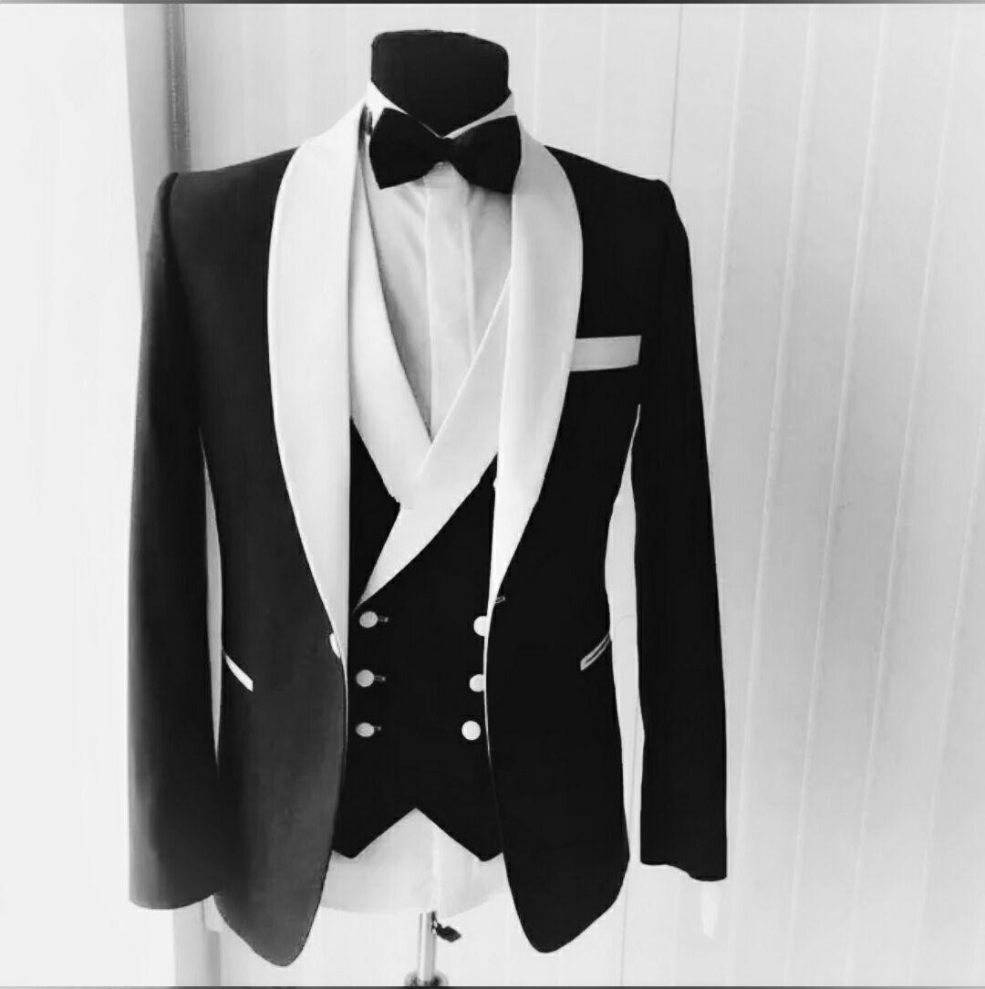 Hot Recomend Black 3 Piece Suit Men Wedding Tuxedos High Quality Groom Tuxedos Men Business Dinner Prom Blazer(Jacket+Pants+Tie+Vest) 889
