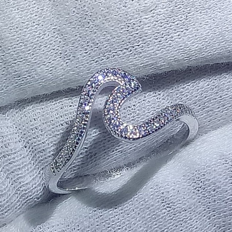 Brand Desgin Original Jewelry Pure 100% Sterling Sier White Sapphire CZ Dia Party Women Wedding Simple Letter Band Ring Set