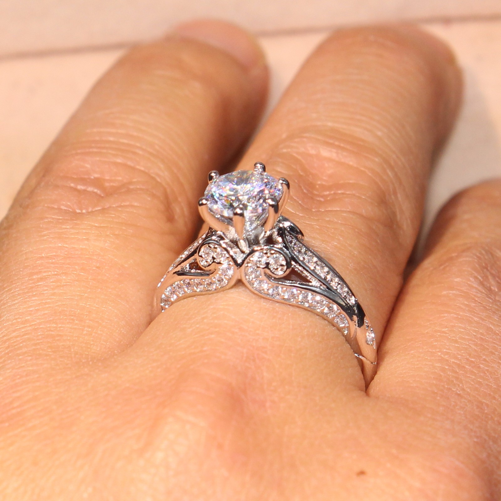 Luxurious Size 5/6/7/8/9/10 Fashion jewelry High quality 10kt white gold filled GF white topaz women wedding GEM Ring set gift