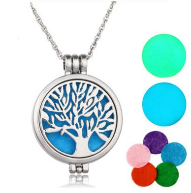 3 Colors Tree of life Aromatherapy Essential Oil Diffuser Necklace Locket Pendant 316L Stainless Steel Jewelry with 24" Chain and 6 Washable