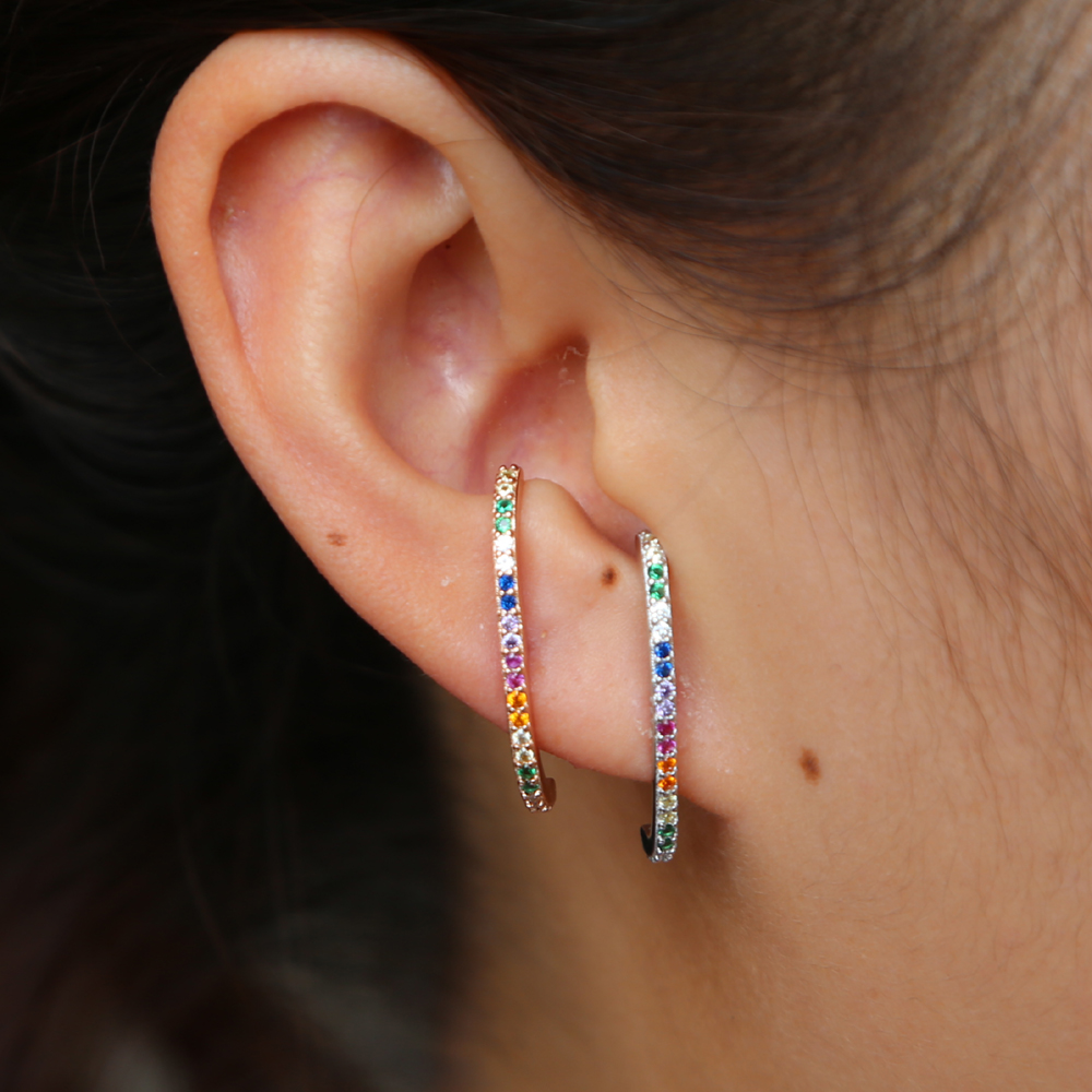 925 sterling silver simple rainbow bar stud earring long stud arround ear top to botton new arrived minimal delicate silver fine jewelry