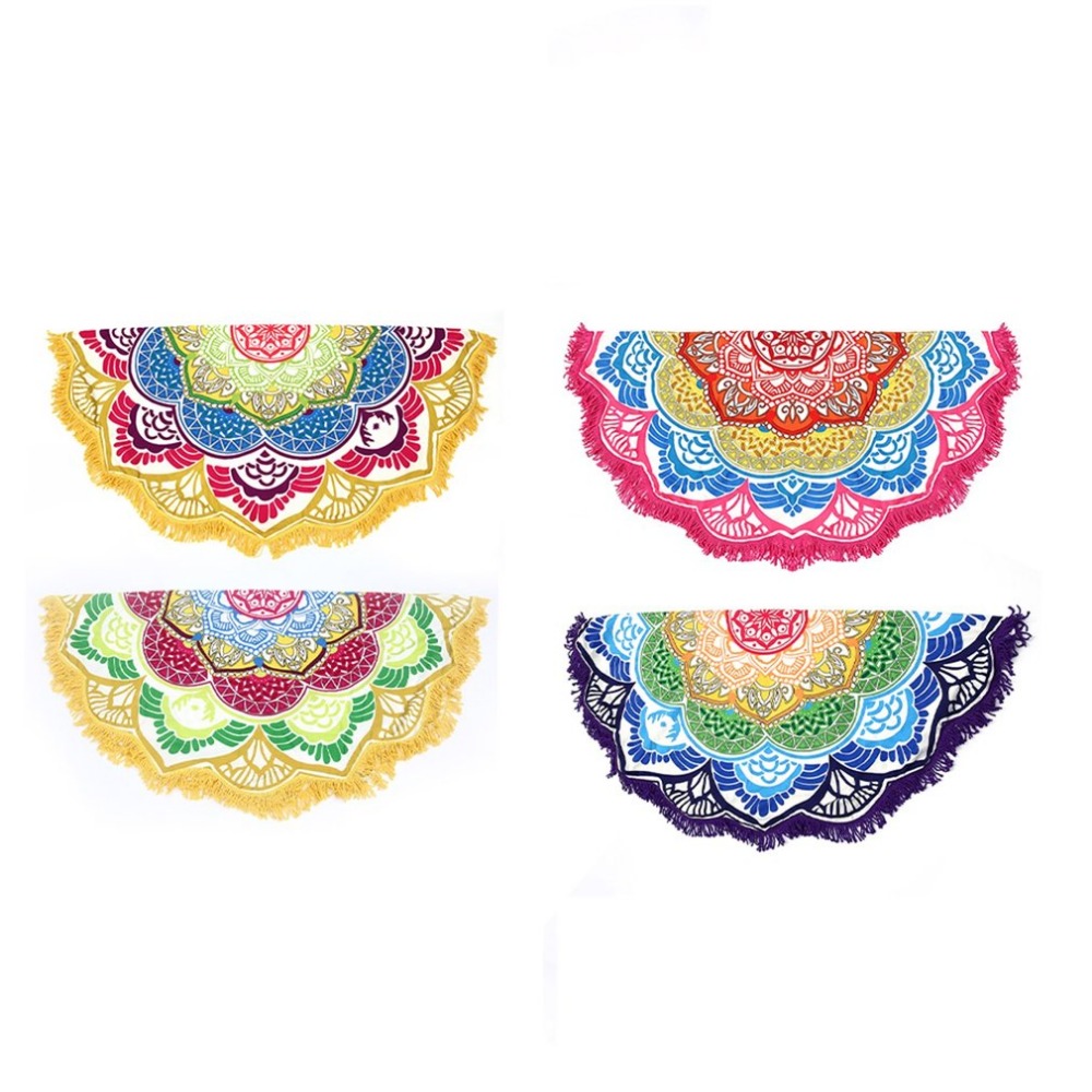 147147CM Round Yoga Mat Towel Tapestry Tassel Decor With Flowers Pattern Circular Tablecloth Beach Picnic Mat