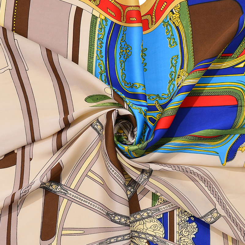 Twill Square Scarf For Women Retro Carriage Print Orange Neck Bandana Foulard Femme Small Silk Scarfs 60*60 Wholesale