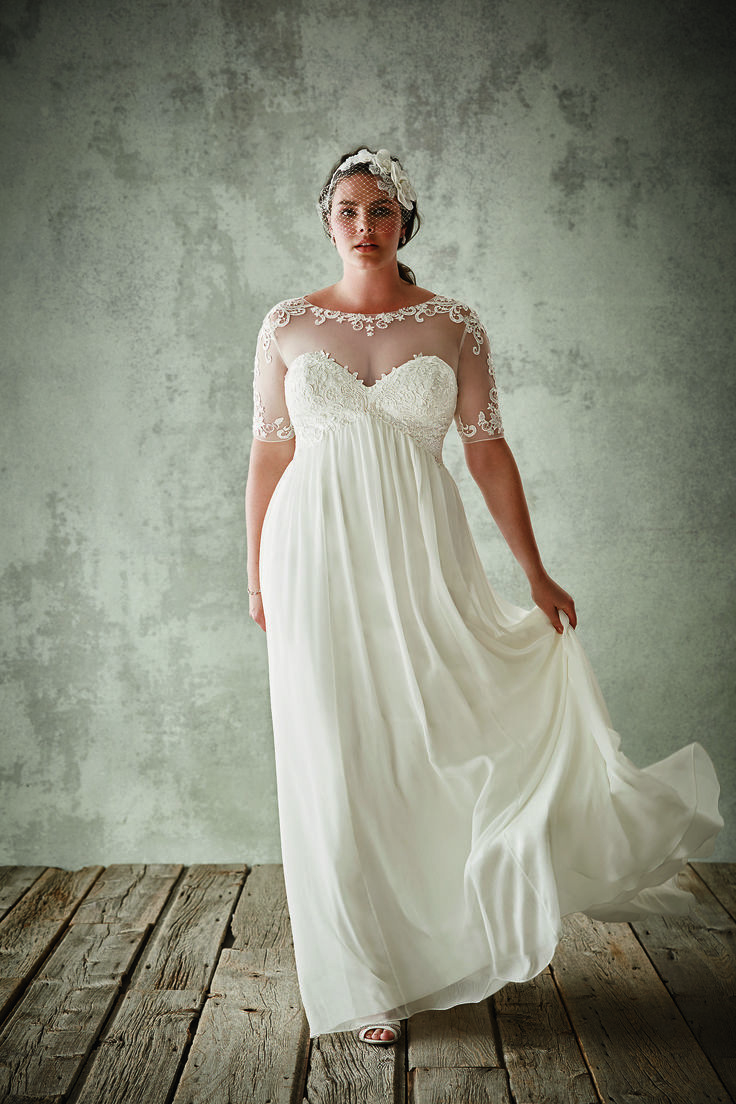 Plus Size Wedding Dresses A Line Jewel Necl Chiffon Floor Length Cheap Boho Wedding Dress Half Long Sleeve Appliques Lace Bridal Gowns
