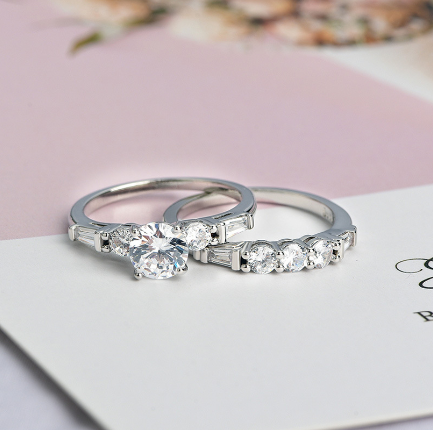 Sparkg Sterg Sier Cubic Zirconia Dia Couple Rings Gift Set 6a89