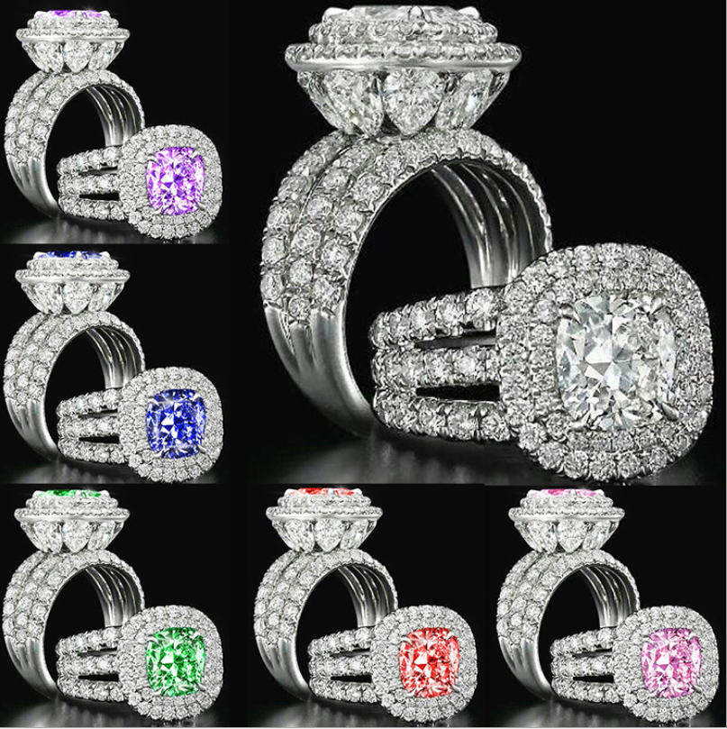 Victoria Wieck Stunning Luxury jewelry Couple Rings 925 Sterling Silver Pear Cut Sapphire Emerald Multi Gemstones Wedding Bridal Ring Set