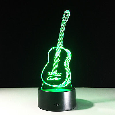 3D illusion Night Light Lamp Touch Switch Colorful Guitar Musical Instrument #R42