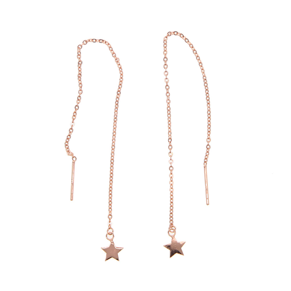 925 sterling silver ear thread long chain tassel star charm minimal delicate women girl jewelry elegance tassel chain earring