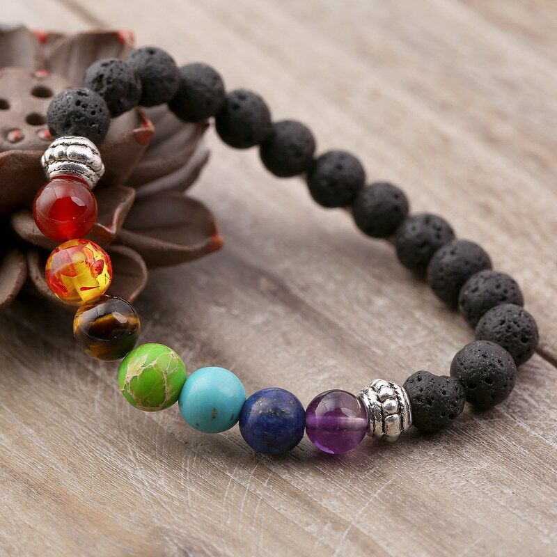 Men's Seven Color Energy Stone Adjustable Bracelets Women's Natural Volcanic Stone Tiger Eye Adjustable Woven Yoga Health Bracelet