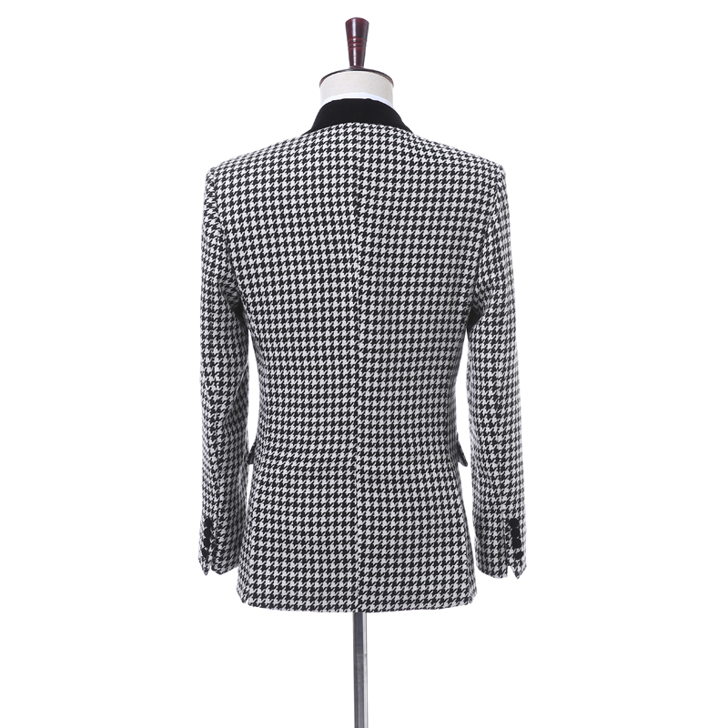 New Fashion Houndstooth Groom Tuxedos Groomsmen Blazer Excellent Men Business Formal Prom Party Suit Customize(Jacket+Pants+Tie+Vest) NO;937