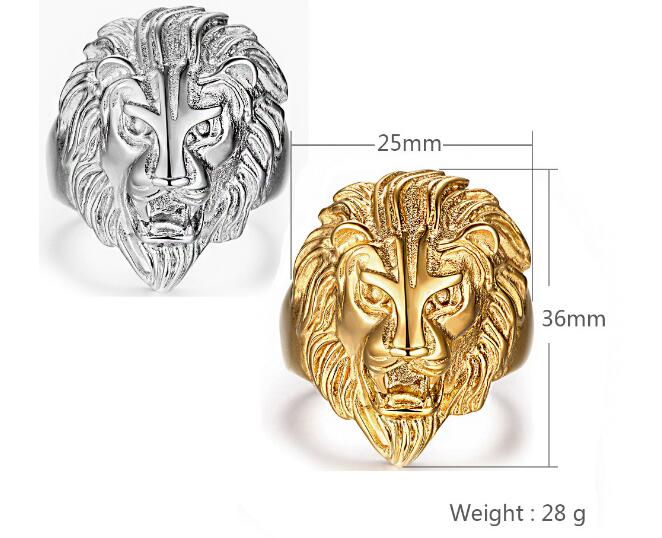 fashion Rock roll Hip-hop Ornaments Overbearing Lion's head Titanium steel Stainless steel Punk Man Gold Ring White Gold Ring size Us 6-14
