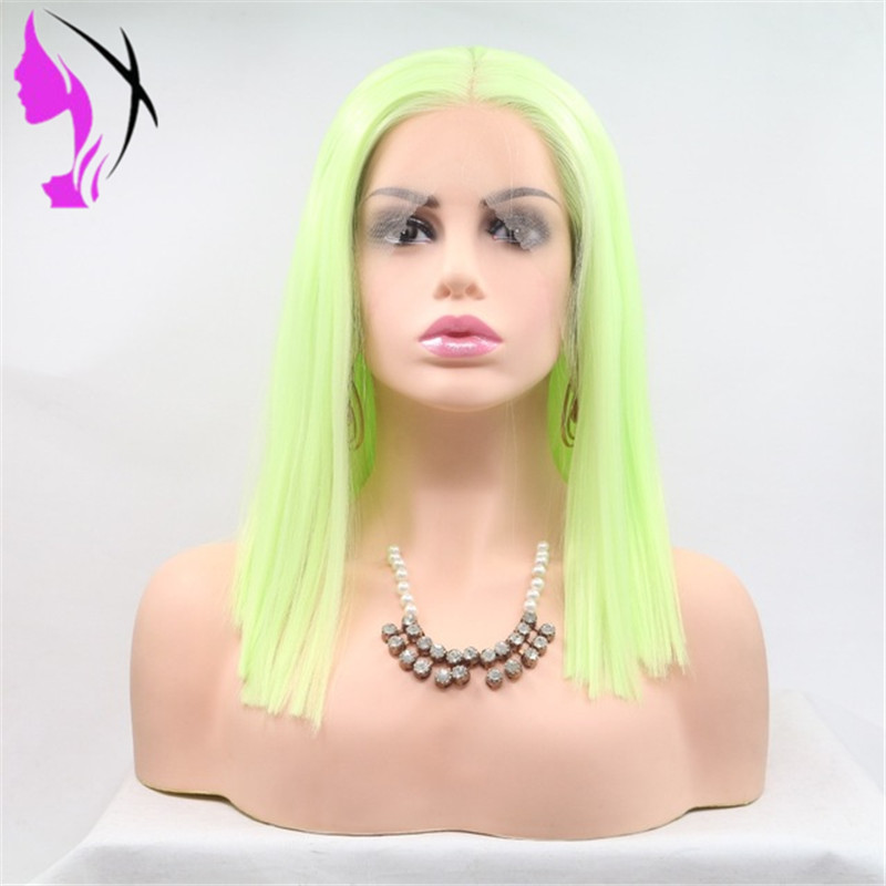 High Temperature Fiber Peruca Perruque Short Straight Bob Green hair Wigs brazilian full Lace Front synthetic Wigs for women