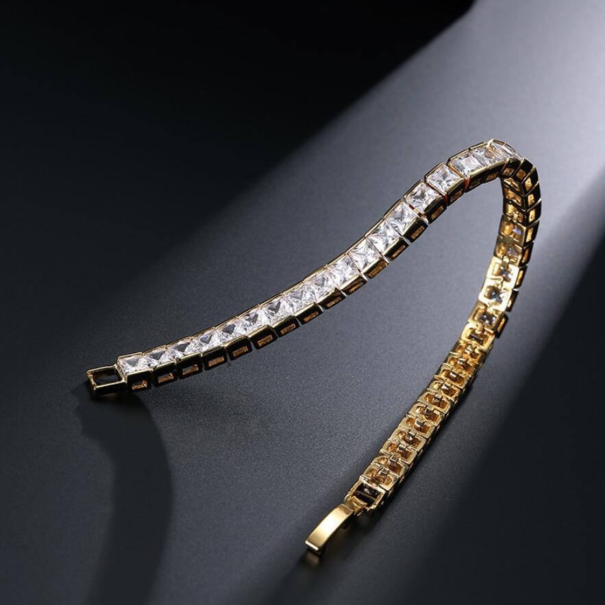 Princess Topaz Bracelet | Exquisite Tri-Gold Square CZ Women's Wristband