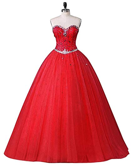 2018 New Sexy Long Sweetheart Ball Gown Tulle Quinceanera Dresses Beaded Crystal Masquerade Sweet 16 Prom Party Prom Gown