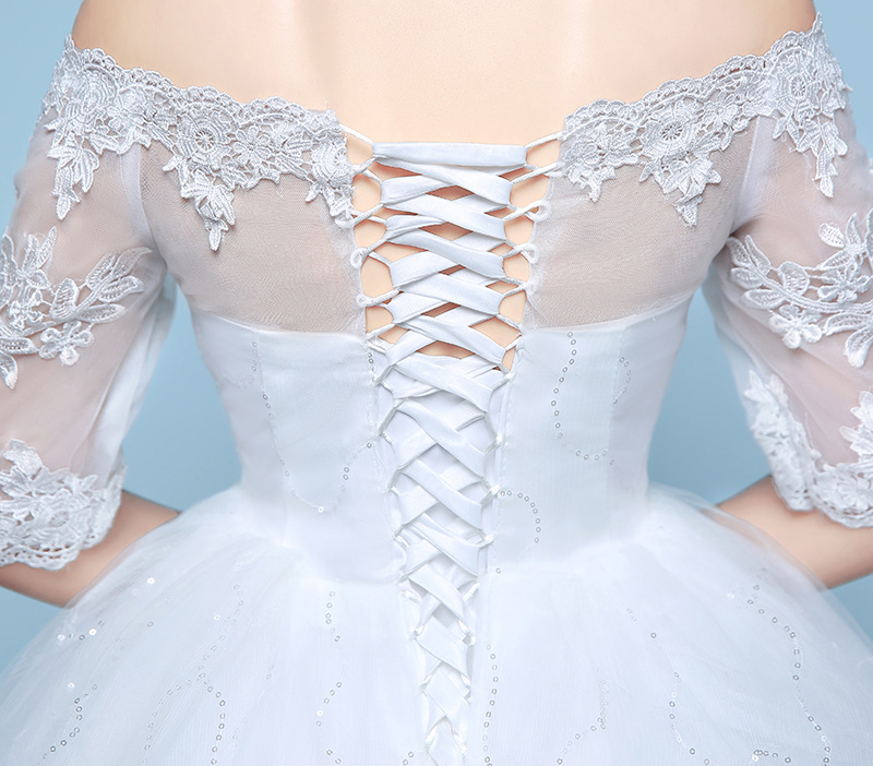 White Vestidos De Noiva 2017 Wedding Dresses New Arrival Lace Boat Neck Lace Up Ball Gown Princess Pregnant