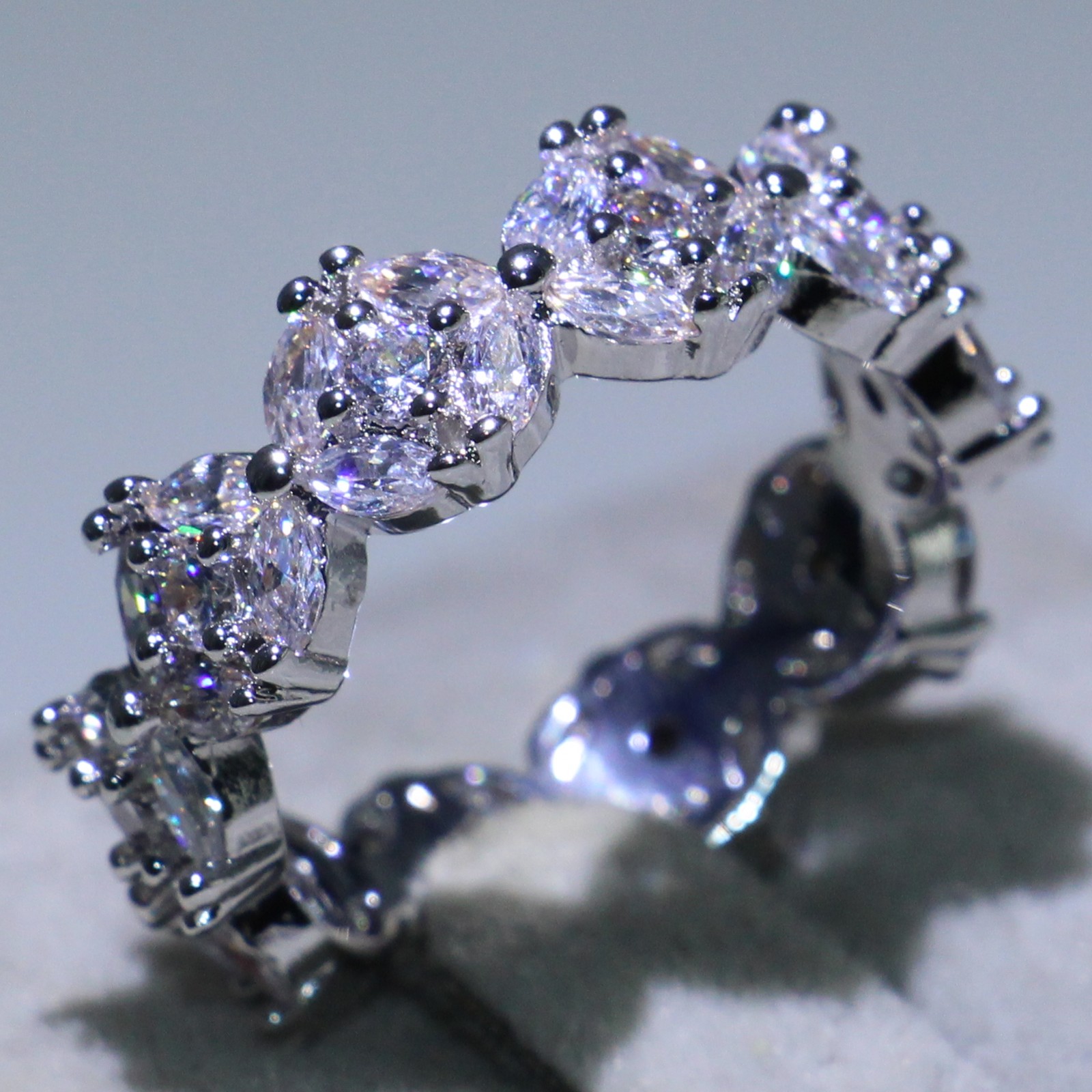 Sterg Sier Marquise Topaz Eternity Stackable Wedding Ring for Women