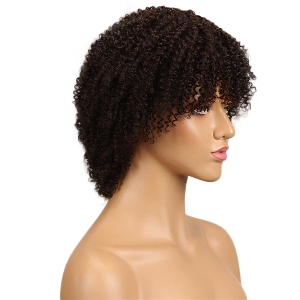 Afro Kinky Curly Hair Short Human Hair Capless Wigs 2#Color Virgin Hair Bob Short Wigs For Black Women