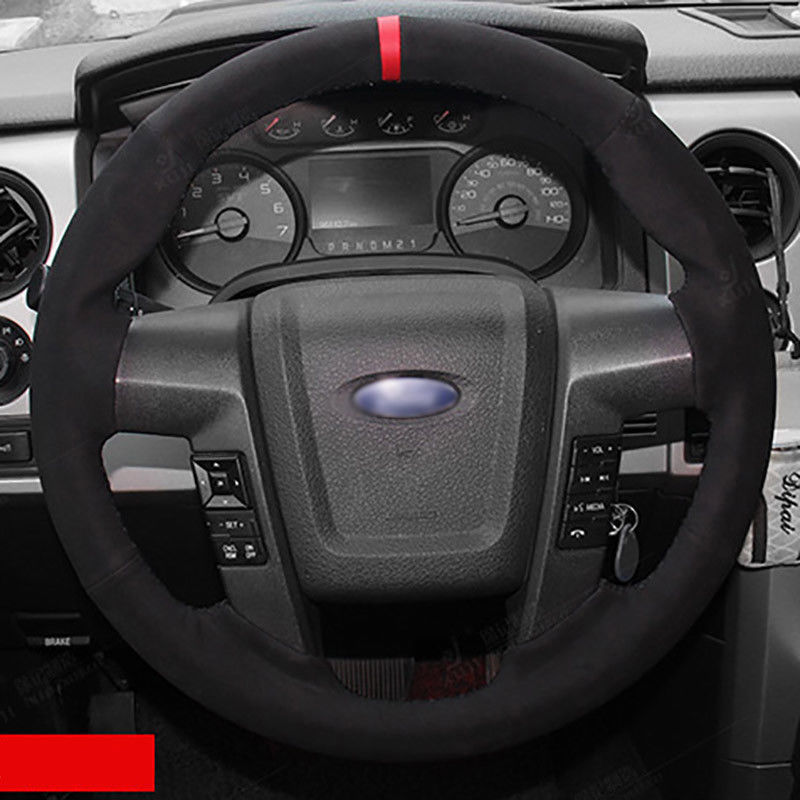 Anti Slip Swede Leather Steering Wheel Stitch on Wrap Cover For Ford F150