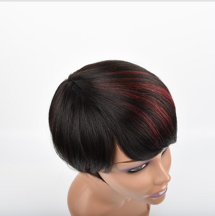 Short Human Hair Wig With bangs Babyhair highlight /ombre color Brazilian Straight full Wigs For Black Women