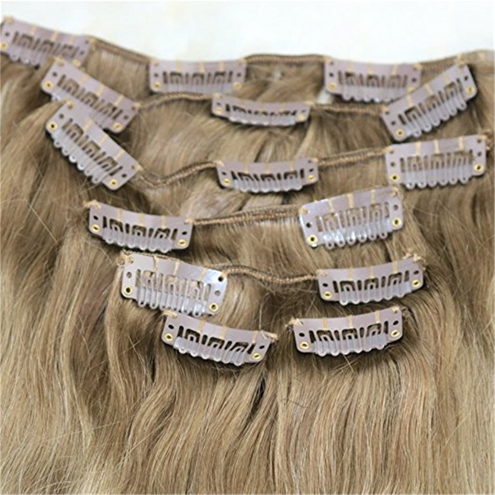 Clip in Hair Extensions Balayage Ombre Color #8 Light Brown Fading to #613 Blonde Remy Real Human Hair Clip On Weave 7Pcs 120g