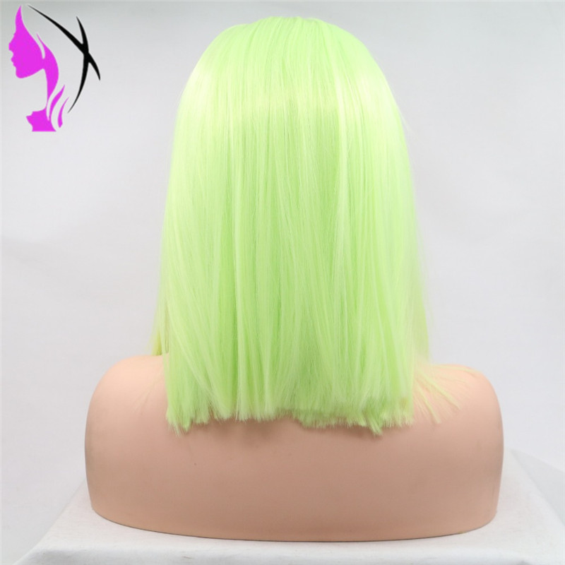 High Temperature Fiber Peruca Perruque Short Straight Bob Green hair Wigs brazilian full Lace Front synthetic Wigs for women