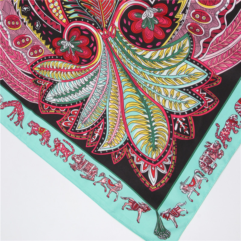 Ethnic Big Size Square Silk Red Paisley Scarf for Women Handmade Foulard Femme Shawls and Wraps Twill Printed Scarf Wholesafe