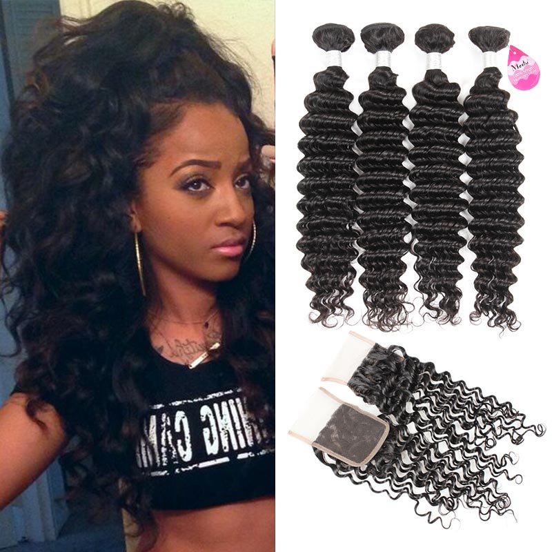 Lace Closure with Bundles Brazilian Virgin Hair Mink Loose Deep Wave Bundles with Closure Free Middle 3 Part Human Hair Weaves, Natural color
Lace Closure with Bundles Brazilian Virgin Hair Mink Loose Deep Wave Bundles with Closure Free Middle 3 Part Human Hair Weaves, Natural color
