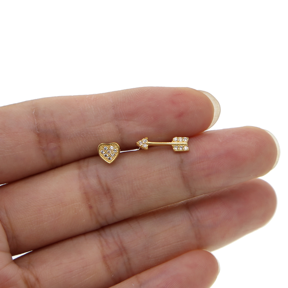 valentines gift jewelry delicate dainty heart arrow stud earring for women girl simple classic paved cz minimal 925 silver earring