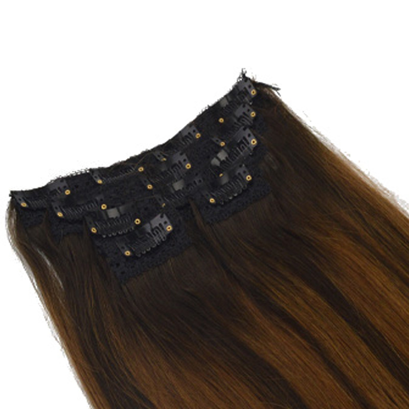 Straight Hair 7Pcs 120G Color #2 Fading To #6 Ombre Balayage Extensions High Quality Brazilian Hair Clip In Hair Extensions