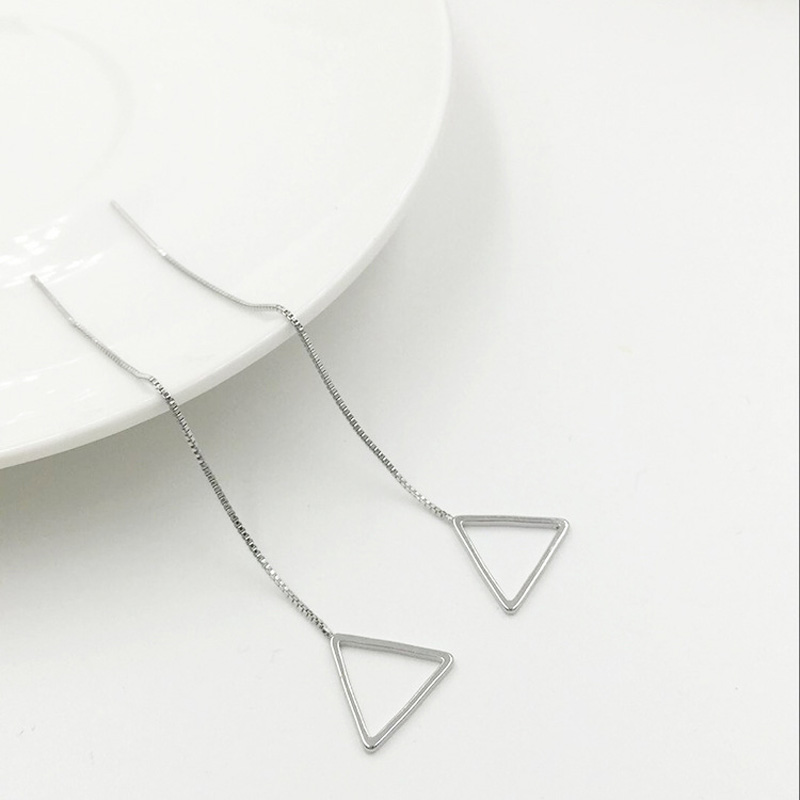 S925 Silver Long Drop Earrings Jewelry Simple Geometric Shape Earring Classic Fashion Women Girls Child Gift