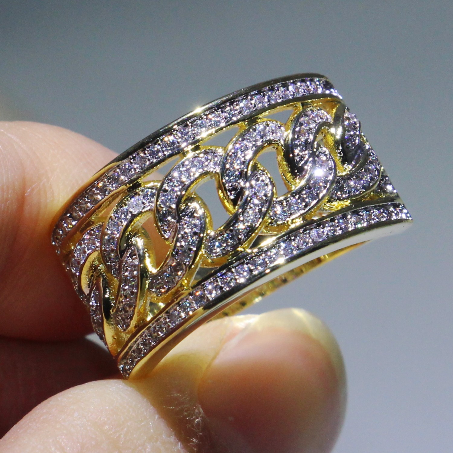 Sterg Sier & Gold Fill Pave White Sapphire CZ Dia Infinity Wide Ring - Sizes 5-10