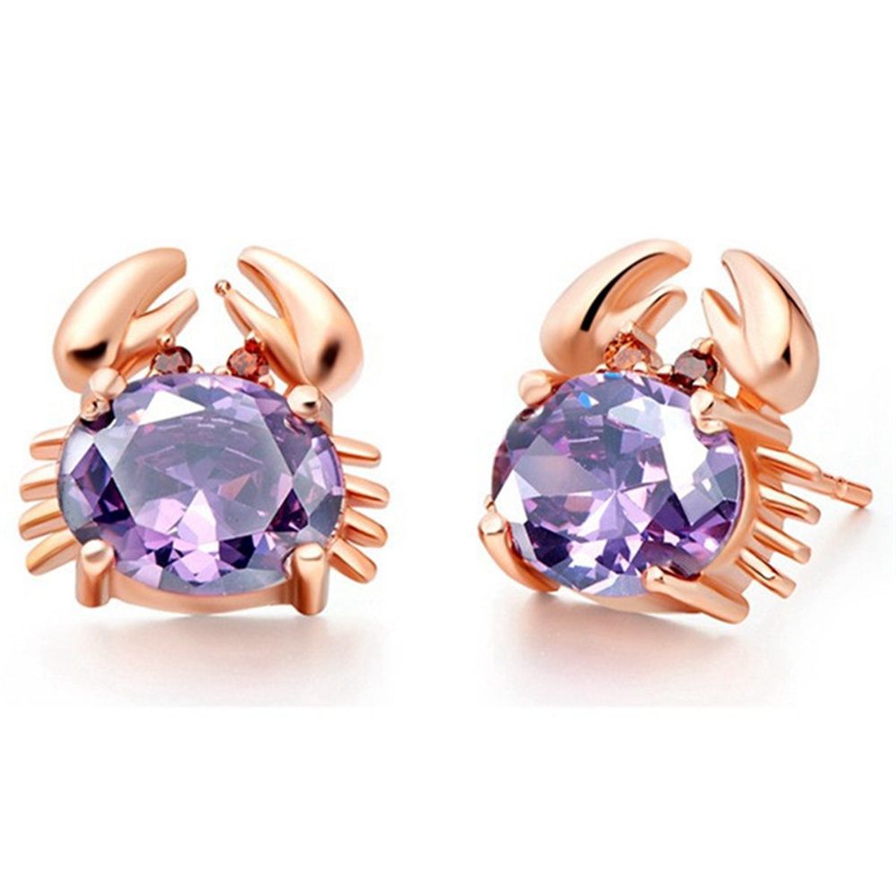 Ruby Amethyst Blue Crystal Stud Earrings Cute Animal Earrings For Women Girls 18k Rose Gold Filled Fashion Jewelry Gift Lovely Earrings