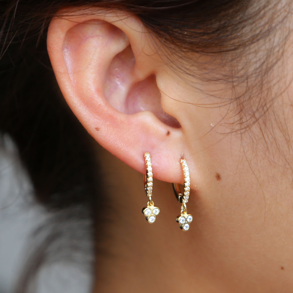 cute triangle charm earring dangle earrings 925 sterling silver minimal design Gold vermeil mini circle hoop with charm new earring