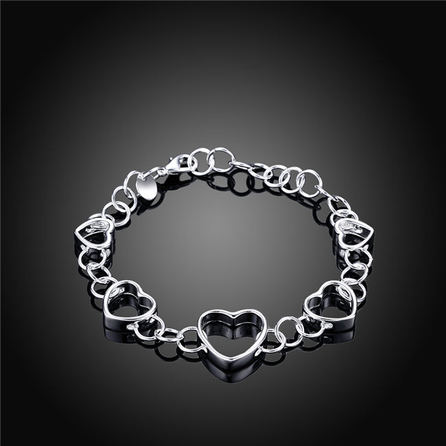 Five flat hollow hand chain sterling silver plated bracelet ; Brand new men and women 925 silver bracelet SPB141