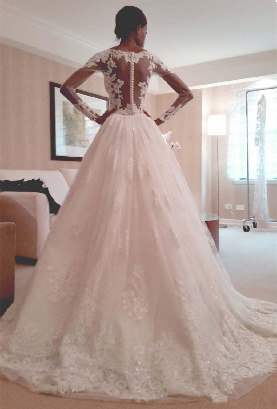 Sleeve Mermaid Long Wedding Dresses with Detachable Train Sequins Jewel Neck Abiti Da Sposa Illusion Bodice Lace Bridal Gowns