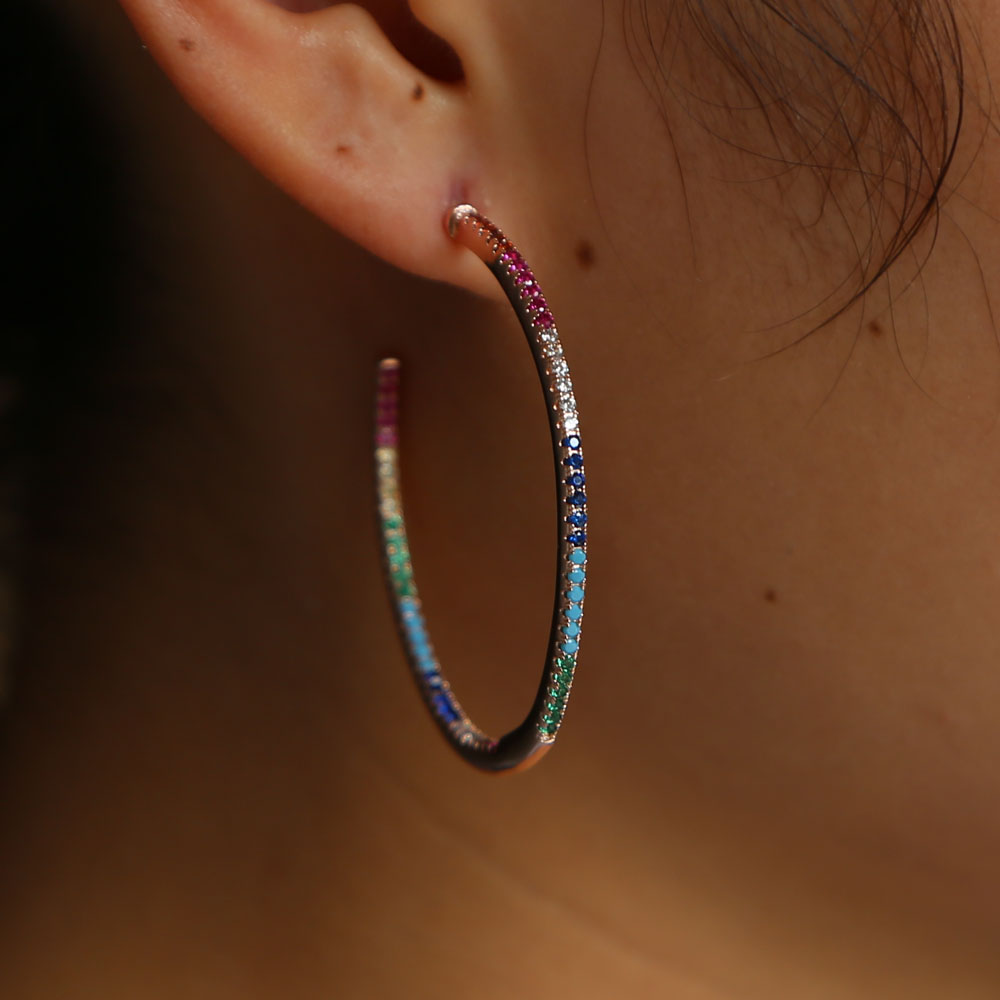 Rose Gold Colorful Hoop Earrings: Chic 2024 Fashion CZ Circle Hoops