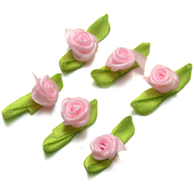 300pcs/lot Small Satin Ribbon Roses Buds Embellishments Wedding Party Decorative Flowers 27 colors to choose Colour & Packet Size