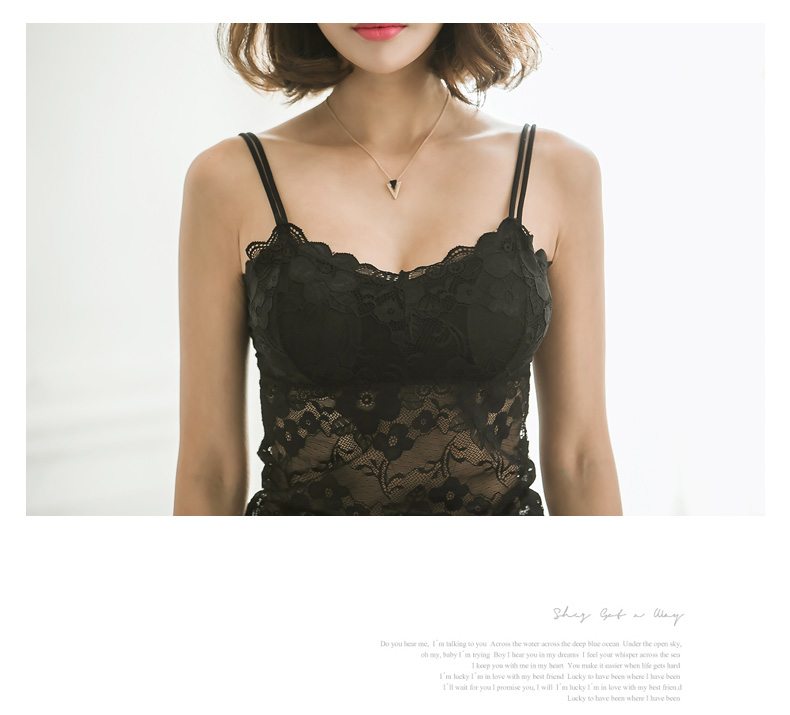 New design womens summer sexy spaghetti strap lace floral padded perspective tank tops vest camisole Black white 2 colors