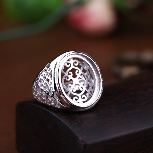 Wholesale 925 Sterling Silver Semi Mount Engagement Wedding Ring for 13x16mm Oval Cabochon Amber Garnet Fine Jewelry Setting