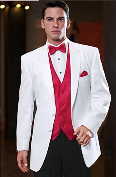Hot Sale Classic White 3 Piece Suit Notch Lapel Two Button Men Wedding Tuxedos Men Business Prom Dinner Blazer(Jacket+Pants+Tie+Vest) 454
