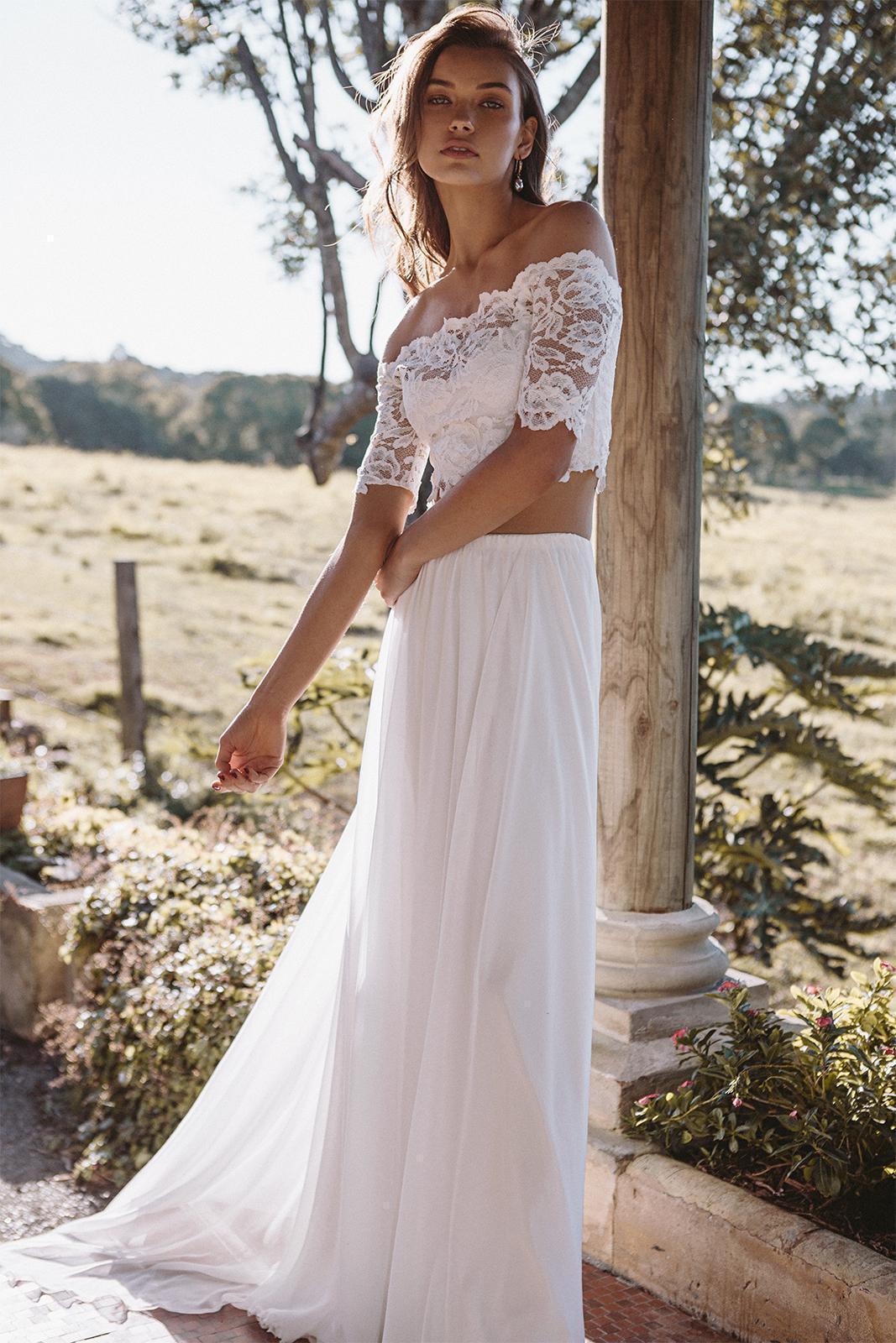 Two Pieces A e Dresses Short Sleeves Off The Shoulder Illusion Lace Wedding Dress Custom Made Plus Size Bridal Gowns