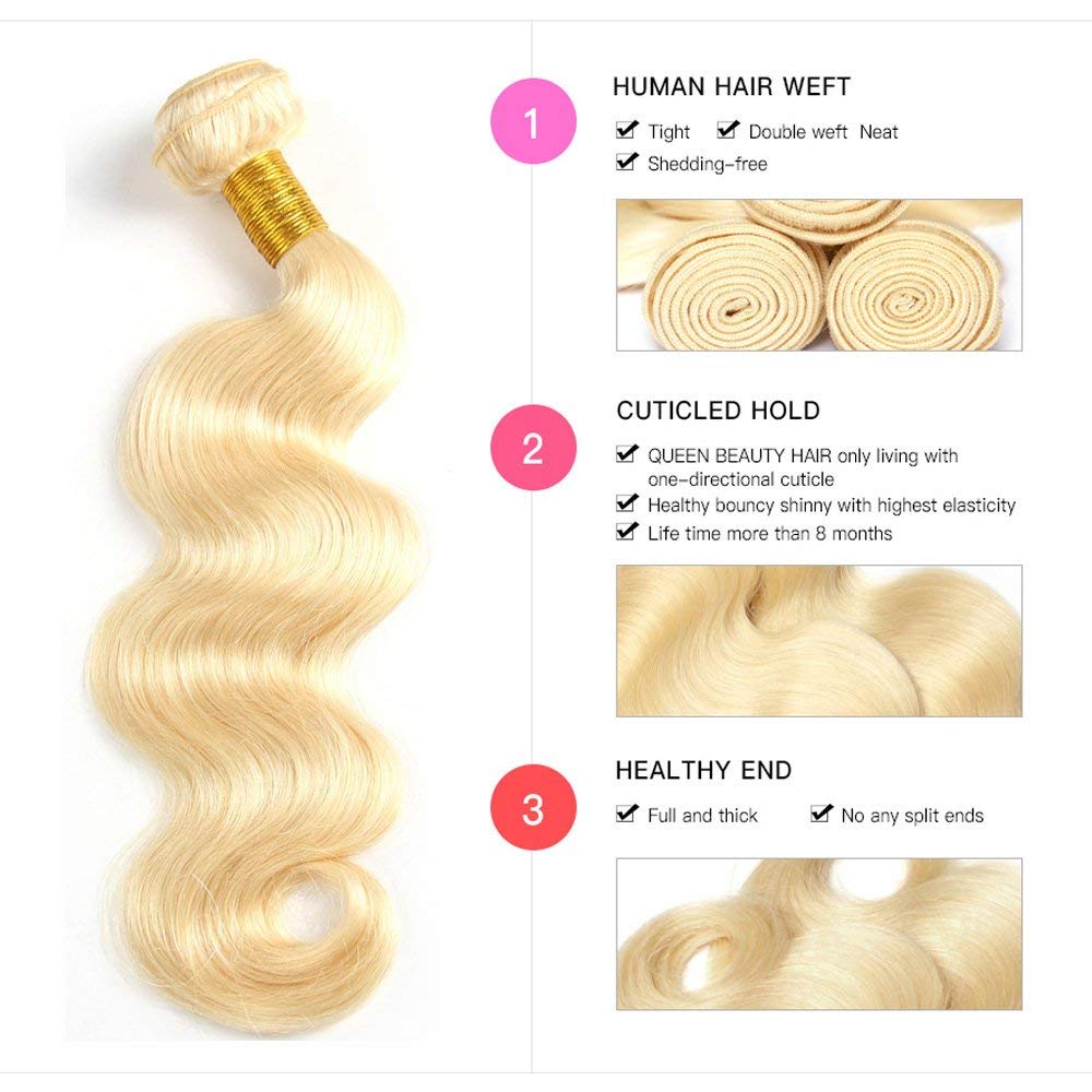 Big Stock#613 Bleached Blonde Hair Weaves Brazilian Body Wave Human Hair Wefts Remy Hair Bundles 100gram Per Piece