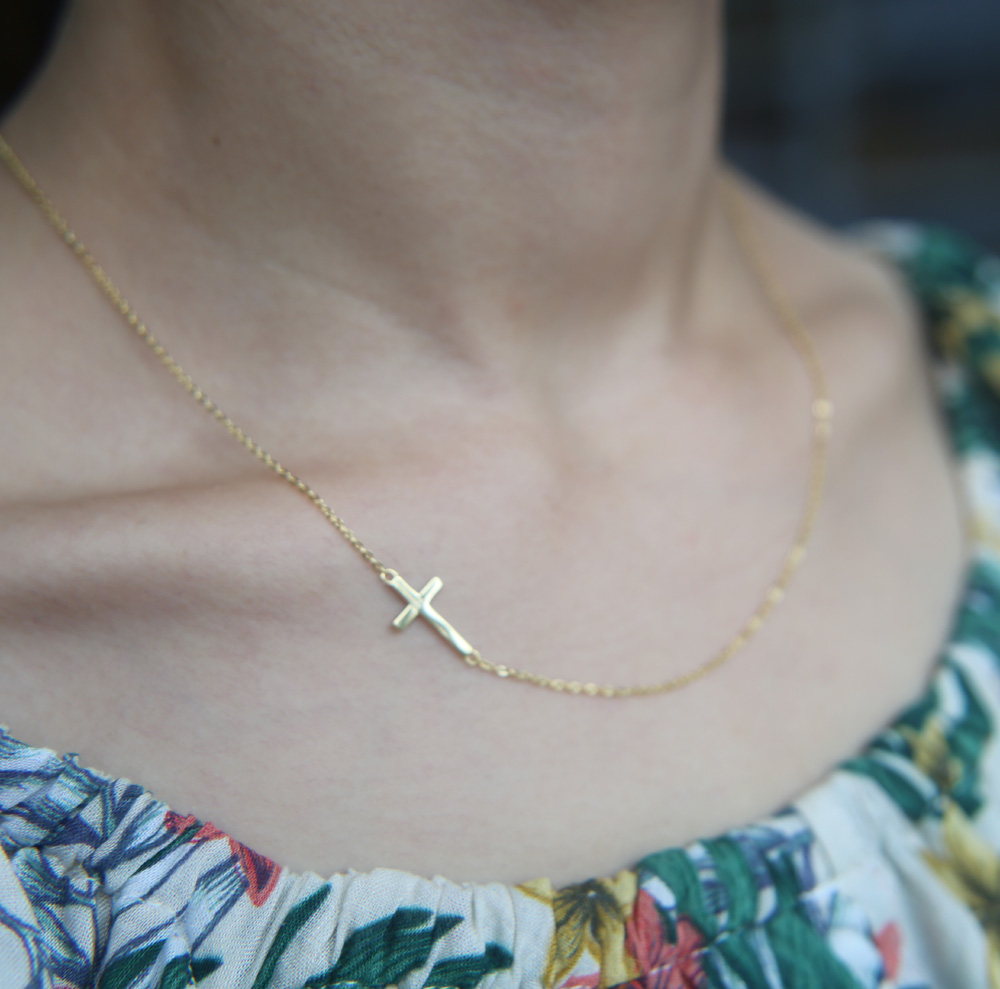 classic sideway necklace sterg sier dainty chain Simple minimal cross charm delicate women girl chains