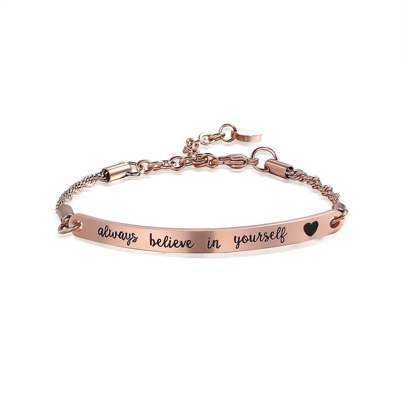 New always believe in yourself Bracelets Cuff Rose Gold Silver Bangle 100% titanium steel Bracelet Women and Men Bracelet
New always believe in yourself Bracelets Cuff Rose Gold Silver Bangle 100% titanium steel Bracelet Women and Men Bracelet